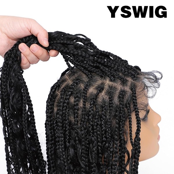Braids Wig Triangle Knotless Braided Wigs for Women Curls Wig Braided full lace Wigs Braided Wigs 24" Black,YS11