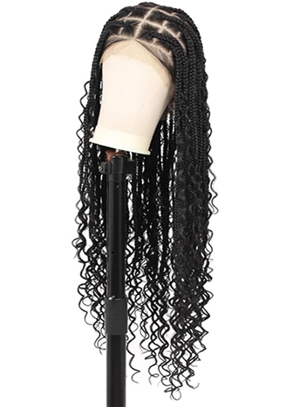 Braids Wig Triangle Knotless Braided Wigs for Women Curls Wig Braided full lace Wigs Braided Wigs 24" Black,YS11