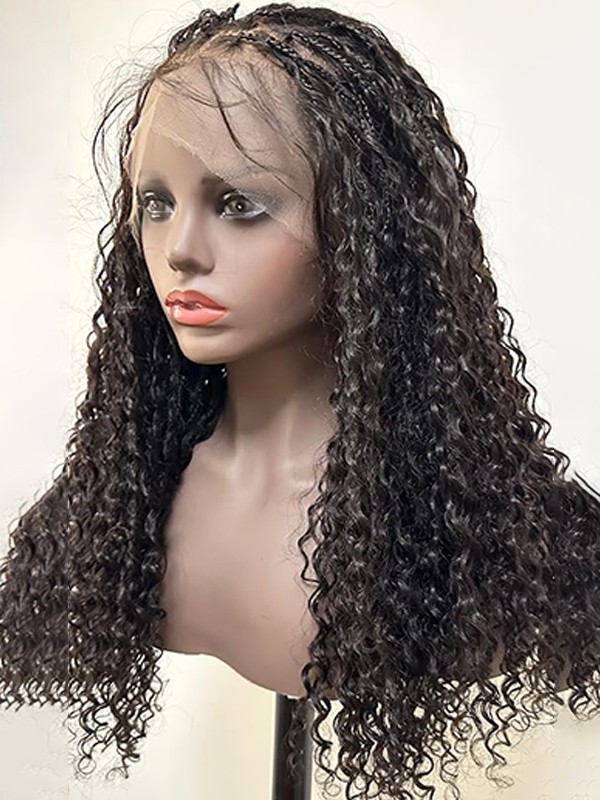 Braids Wig Triangle Knotless Braided Wigs for Women Curls Wig Braided full lace Wigs Braided Wigs 24" Black,YS11