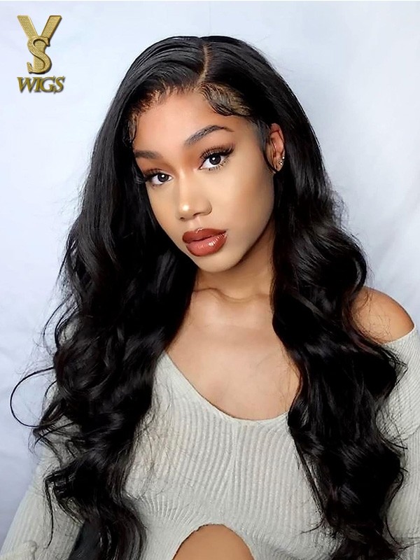 13x4 Body Wave Lace Front Wigs Human Hair Pre Plucked With Baby Hair 180% Density Glueless Brazilian Virgin Human Hair Wigs For Black Women HD Transparent Lace Front Wigs With Natural Black