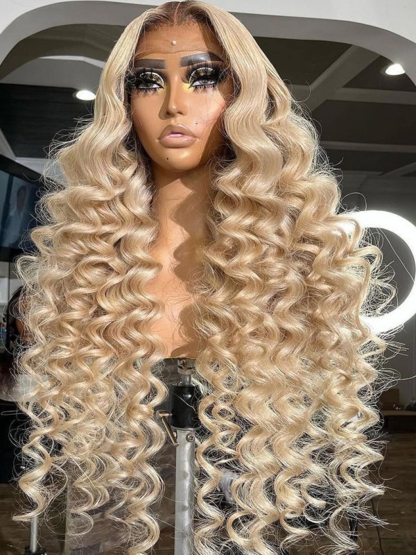 YSwigs 13×4 Transparent Lace Loose Wave Ombre Color Virgin Brazilian Human Hair Wig CLS-11