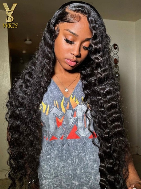 Deep wave 13x6 lace front wig Transparent Lace 180% Density Glueless Wigs Pre Plucked with Baby Hair