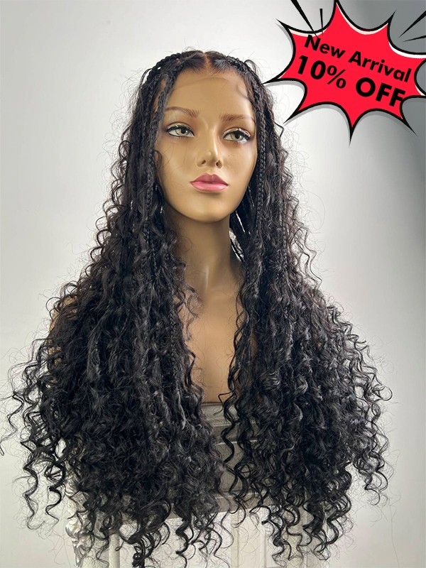 YSwigs Human Hair Full Lace Braided Wig Tangleless synthetic hair Braids with Human Hair Curls,YS463