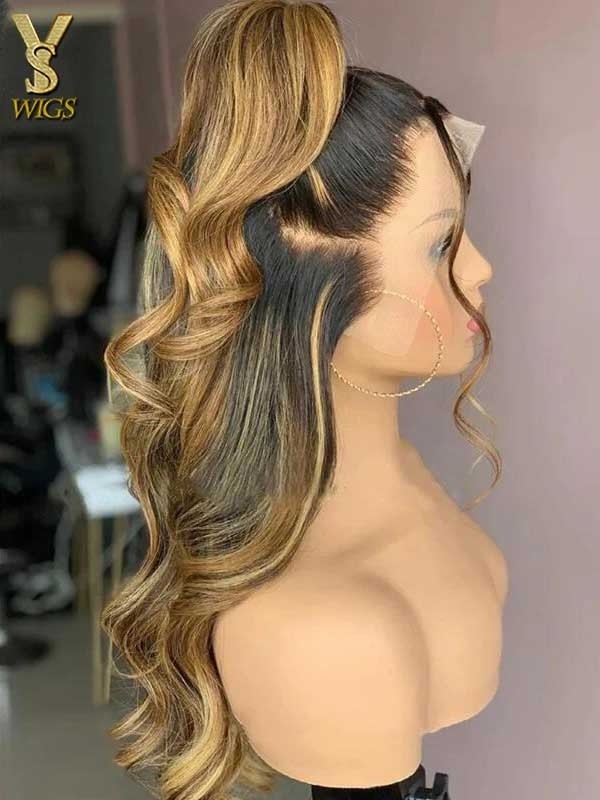 Highlight Ombre Lace Front Wig Human Hair 13x4 HD Transparent 4/27 Honey Blonde Lace Frontal Wigs Pre Plucked