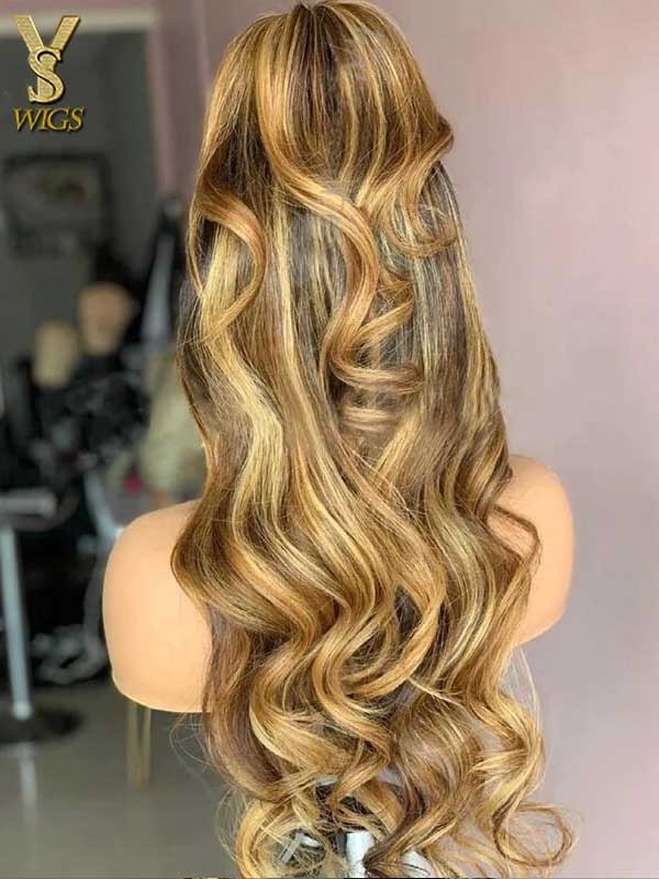 Highlight Ombre Lace Front Wig Human Hair 13x4 HD Transparent 4/27 Honey Blonde Lace Frontal Wigs Pre Plucked