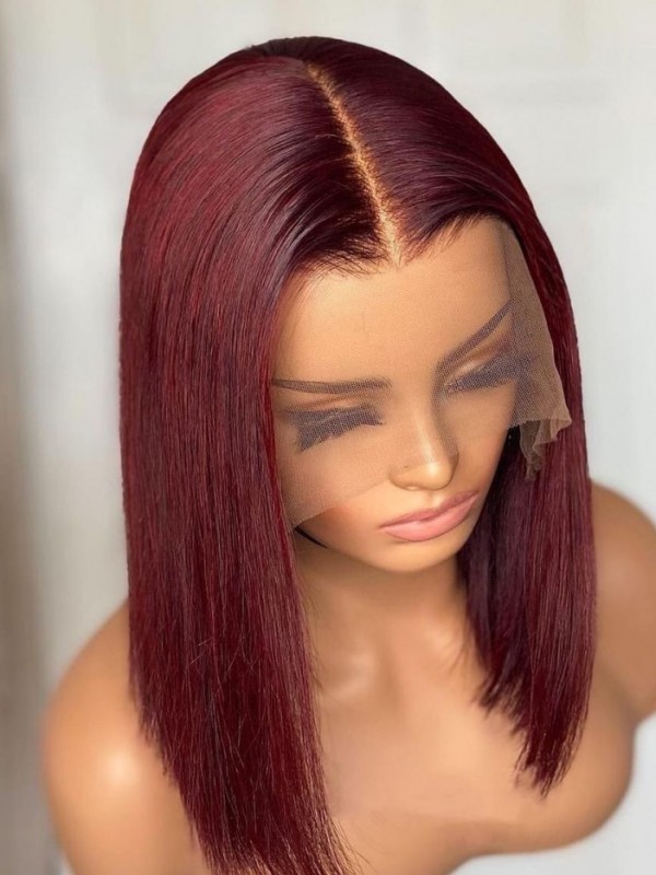 YSwigs Straight Hair 13X6 HD Lace Front Wig Human Hair Wigs 99J Red Burgund...