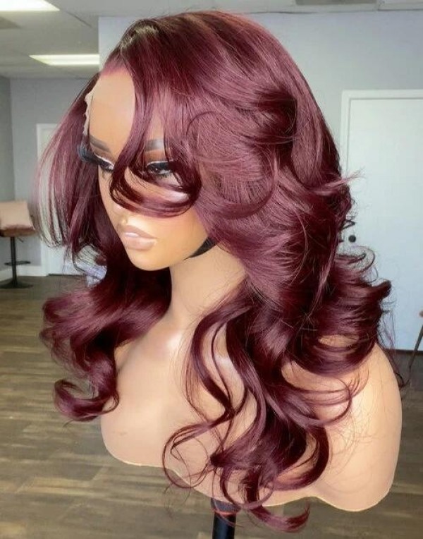 Body Wave Burgundy Color HD Lace Frontal wigs 13x6 Brazilian Virgin Human Hair Bleached Knots,YS907