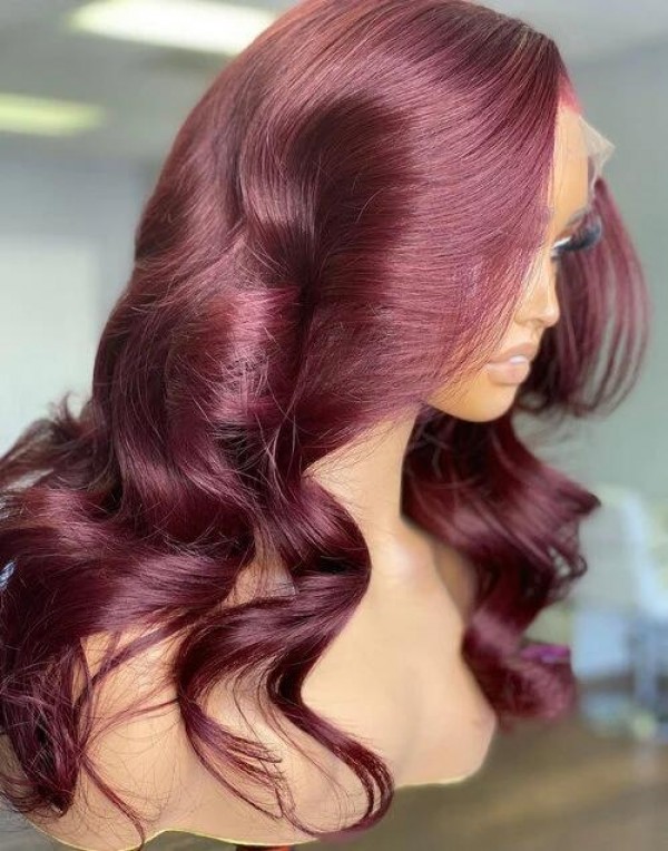 Body Wave Burgundy Color HD Lace Frontal wigs 13x6 Brazilian Virgin Human Hair Bleached Knots,YS907