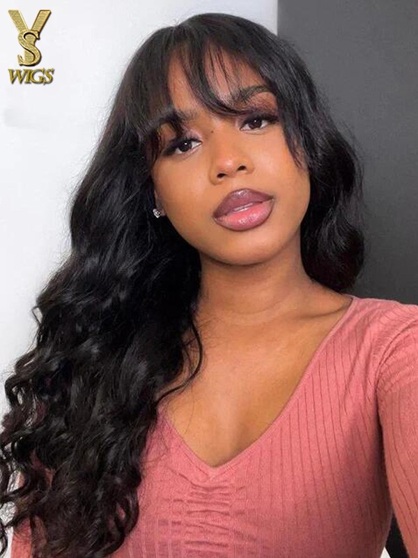 13x6 Glueless Body Wave Lace Front Wig Brazilian Human Hair With Bangs,YS906