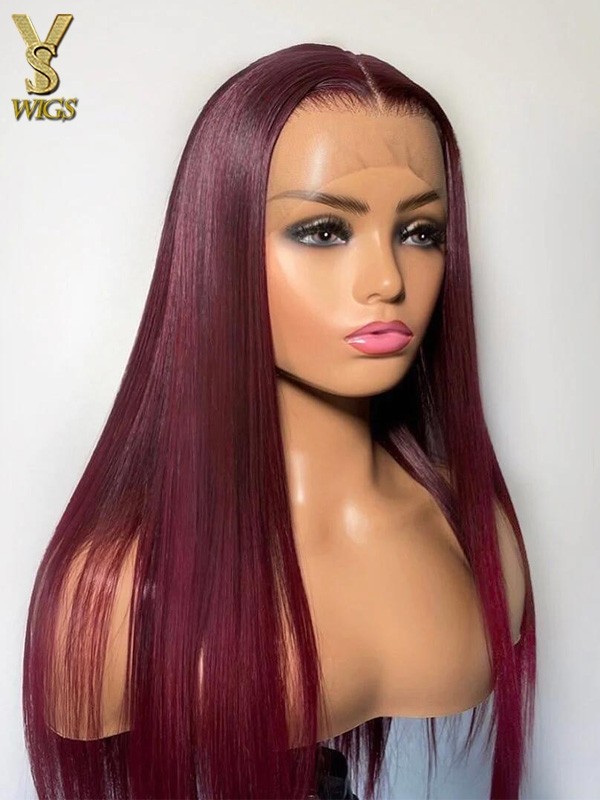 Burgundy 13x4 HD Lace Frontal Wigs Human Hair Silky Straight 180% Density ,YS911 