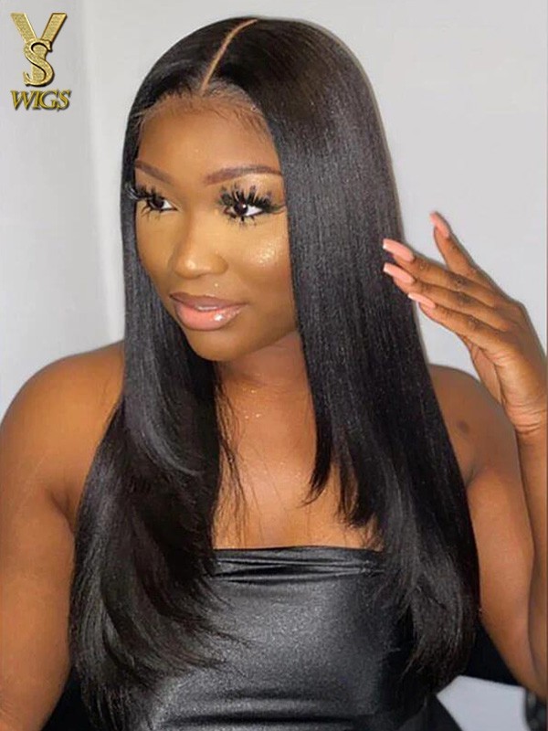 Long Layered Yaki Stragiht Undetectable HD13x4 Lace Frontal Human Hair Wigs With Bleached Knots, YS918