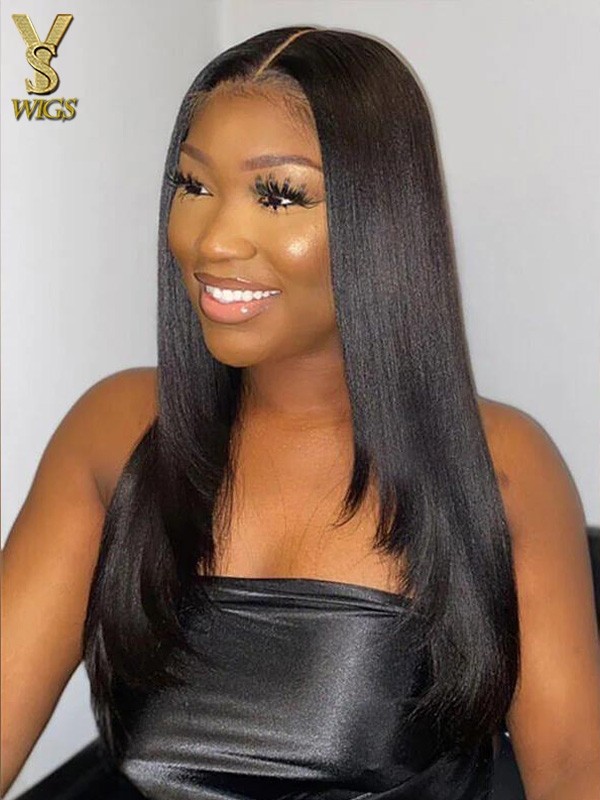 Long Layered Yaki Stragiht Undetectable HD13x4 Lace Frontal Human Hair Wigs With Bleached Knots, YS918