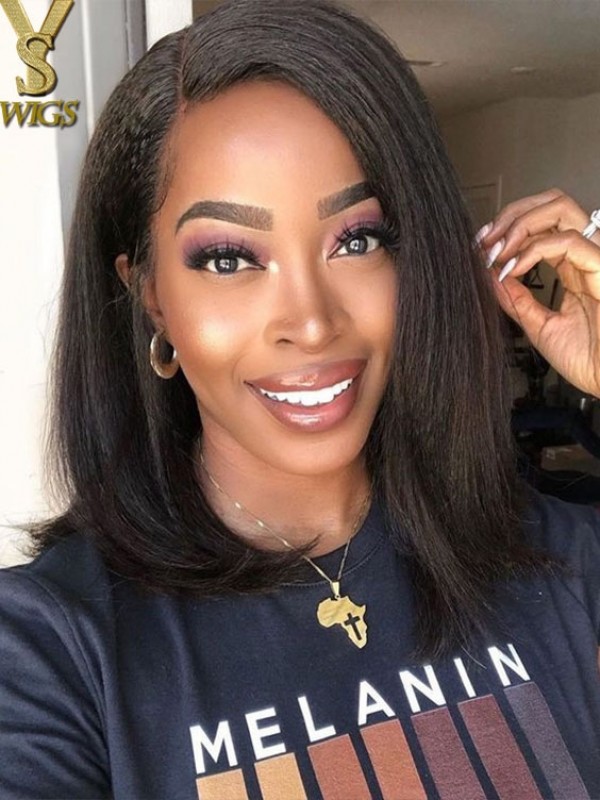 YSwigs Undetectable Dream HD Lace Short Bob Yaki Kinky Straight Human Hair Lace Front Wigs WD012