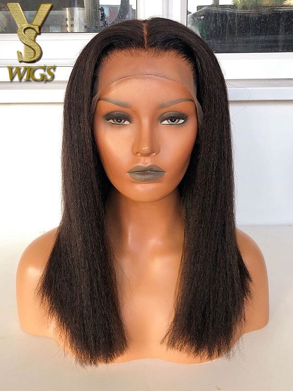 YSwigs Undetectable Dream HD Lace Short Bob Yaki Kinky Straight Human Hair Lace Front Wigs WD012