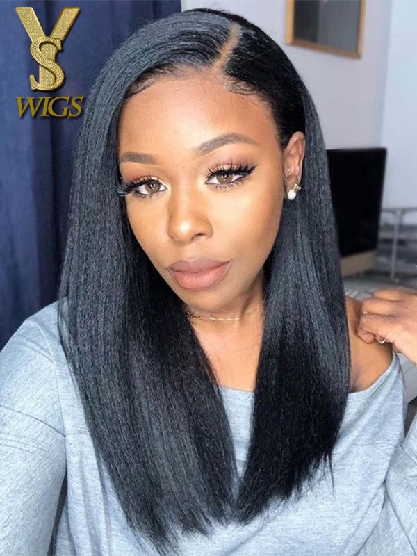 YSwigs Undetectable Dream HD Lace Short Bob Yaki Kinky Straight Human Hair Lace Front Wigs WD012