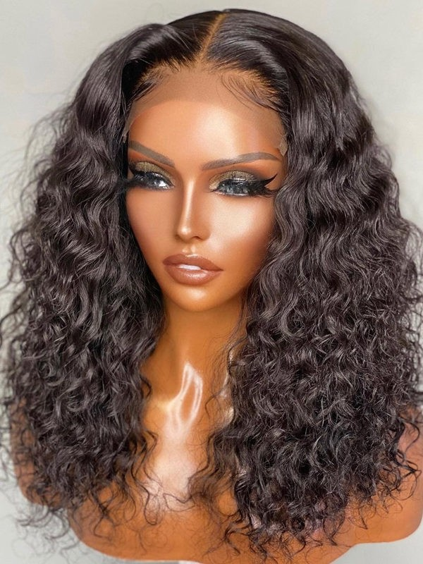 YSWIGS 150% Density Kinky Curly Transparent & Brown Lace Human Hair Lace Front Wig BT-4
