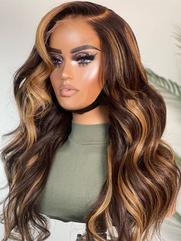 YSwigs 180% Density Highlight Body Wave Human Hair Wigs Undetectable Dream HD lace 360 Lace With Baby Hair  HXQ003