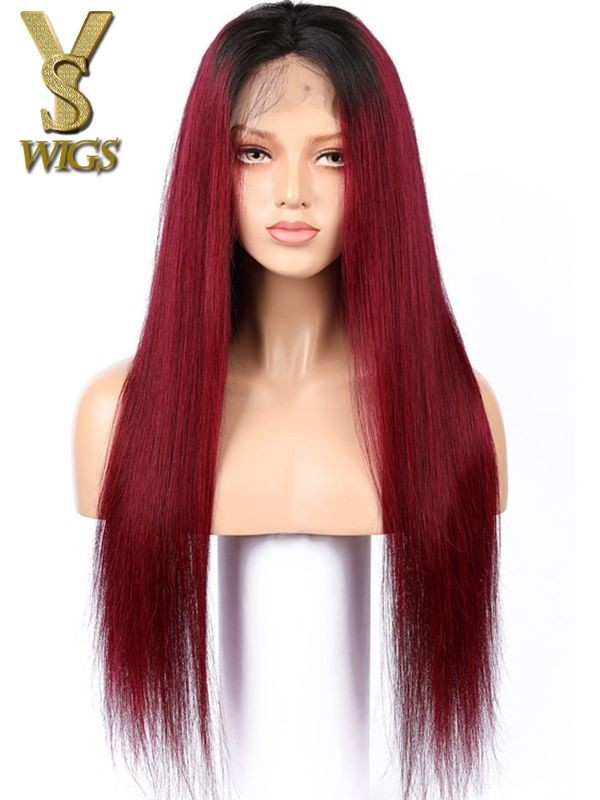 YSwigs Ombre 99J Lace Front Human Hair Wig Virgin Brazilian Hair Wig Baby Hair HXQ231