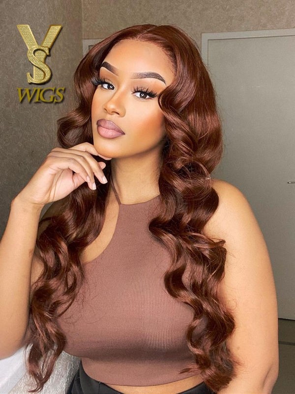 YSwigs Auburn Brown Color High Quality Lace Front Human Hair Charming Wig YS724