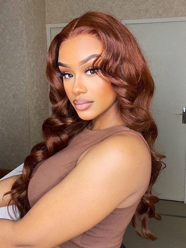 YSwigs Auburn Brown Color High Quality Lace Front Human Hair Charming Wig YS724
