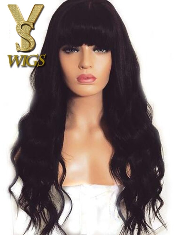 YSwigs Brazilian Virgin Human Hair Lace Front Wigs with Bangs