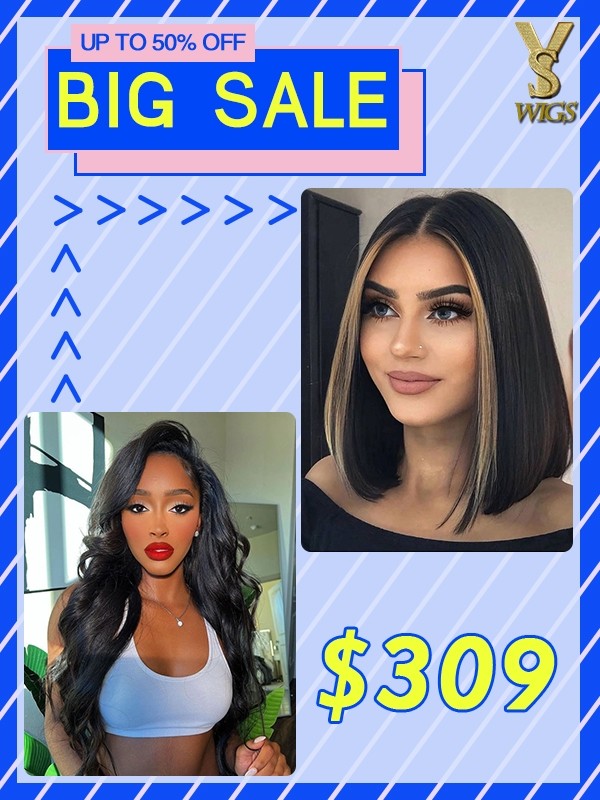 YSwigs Combo Sale 5x5 HD Natural Color Wave Wig & 5X5 HD Highlight Bob Lace Wigs SS-4