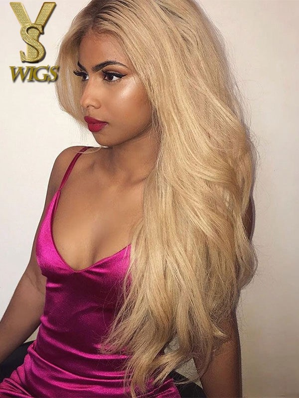Yswigs Dark Root Ombre Blonde 180 Density Lace Front Virgin Human
