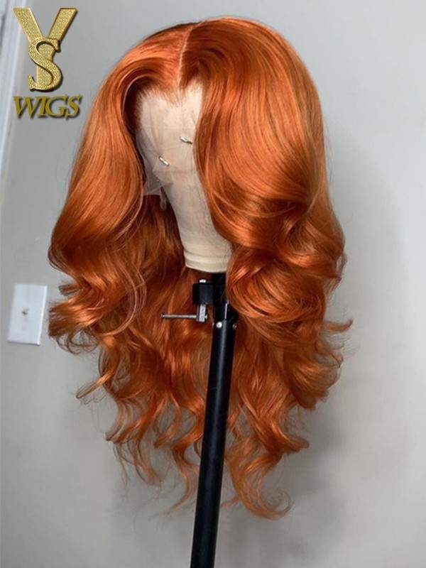 YSwigs Ginger Color Body Wave Human Hair HD Lace Front Wigs WD016