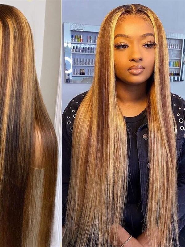 YSwigs Highlight Silky Straight 13x6 Lace Front Human Hair Wigs For Women, DS15