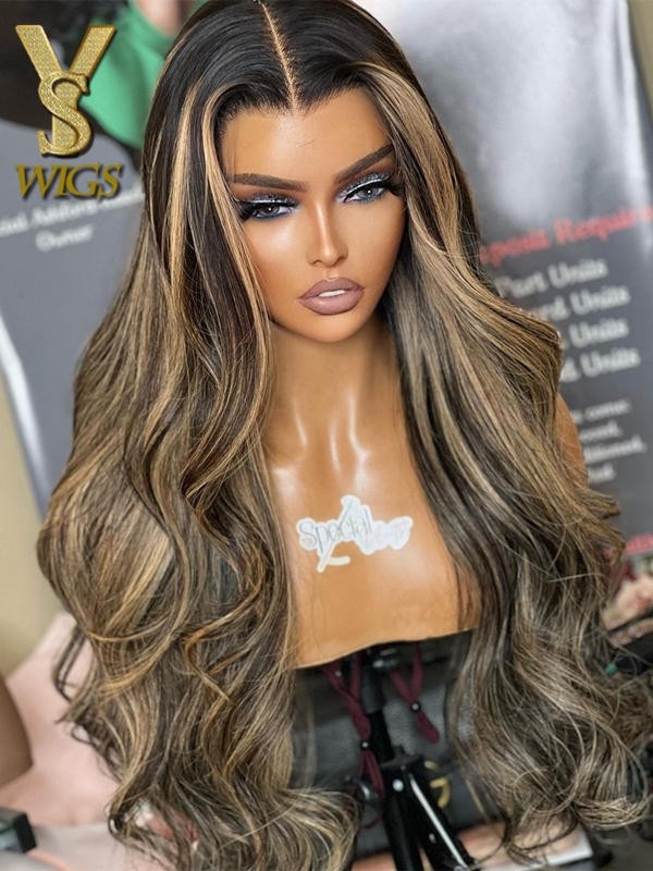 YSwigs Highlight Color 13×4 HD Lace  Wavy Human Hair HD Lace Front Wig YS021