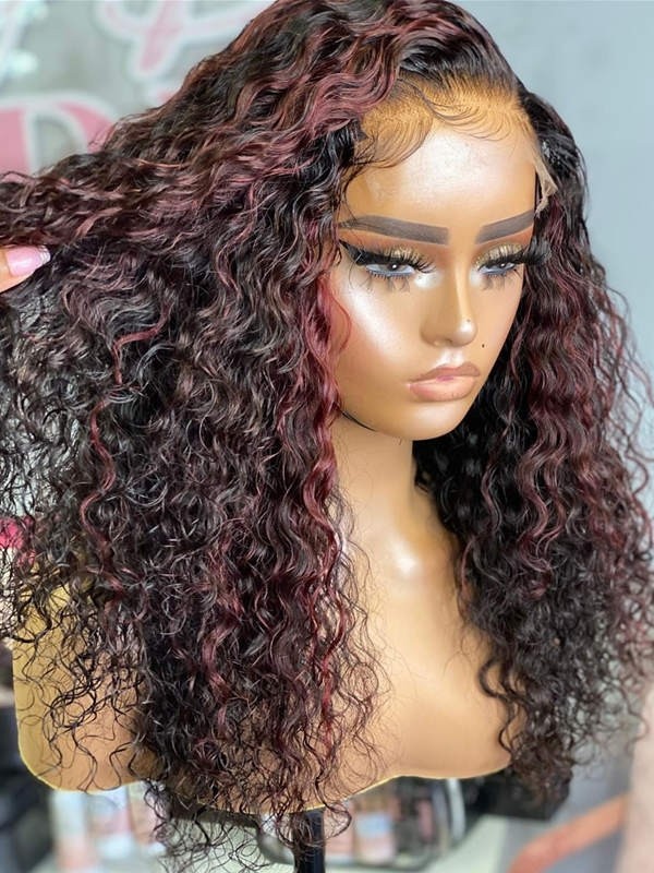 YSwigs Highlight Color Curly Human Hair Full Lace Wigs for Black Women GX327