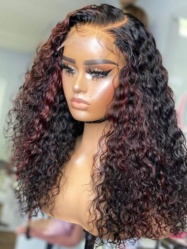 YSwigs Highlight Color Curly Human Hair Full Lace Wigs for Black Women GX327