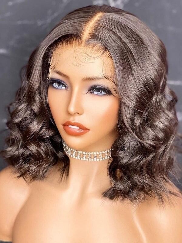 YSwigs Hot Selling Wavy Short Bob Style Undetectable Dream HD Lace Human Hair 136 Lace Front Wigs GX3151
