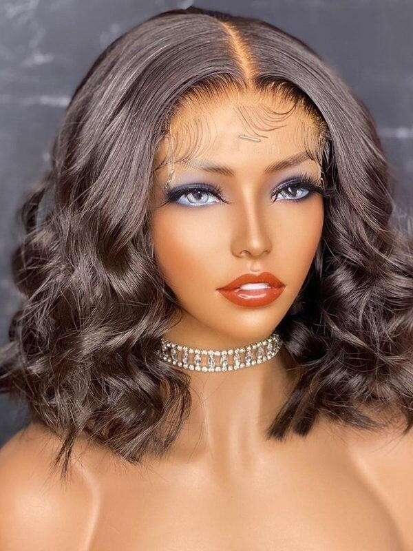 YSwigs Hot Selling Wavy Short Bob Style Undetectable Dream HD Lace Human Hair 136 Lace Front Wigs GX3151