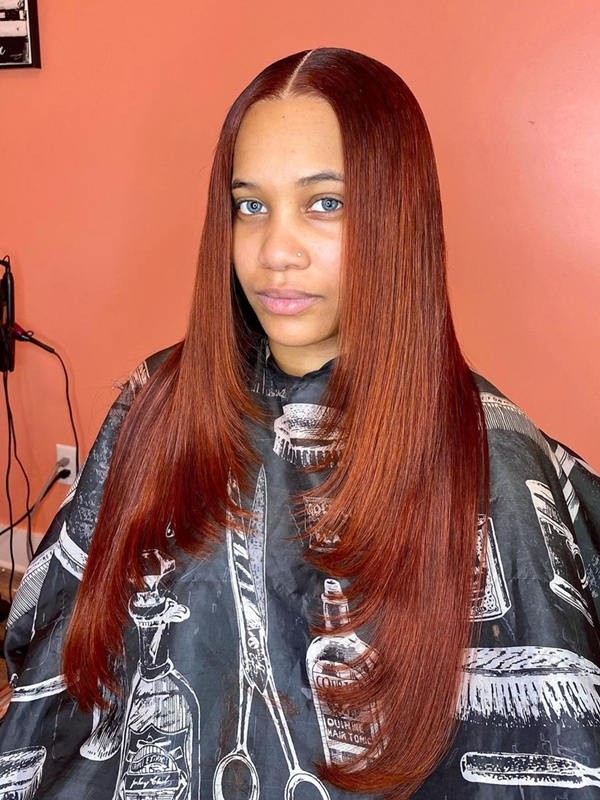 YSwigs Inner Buckle Cute Straight 13x4 Lace Front Wig Ginger Color Layer Human Hair Wigs HXQ024