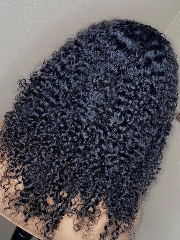 YSWIGS Kinky Curly Transparent & Brown Lace Human Hair Lace Front Wig 