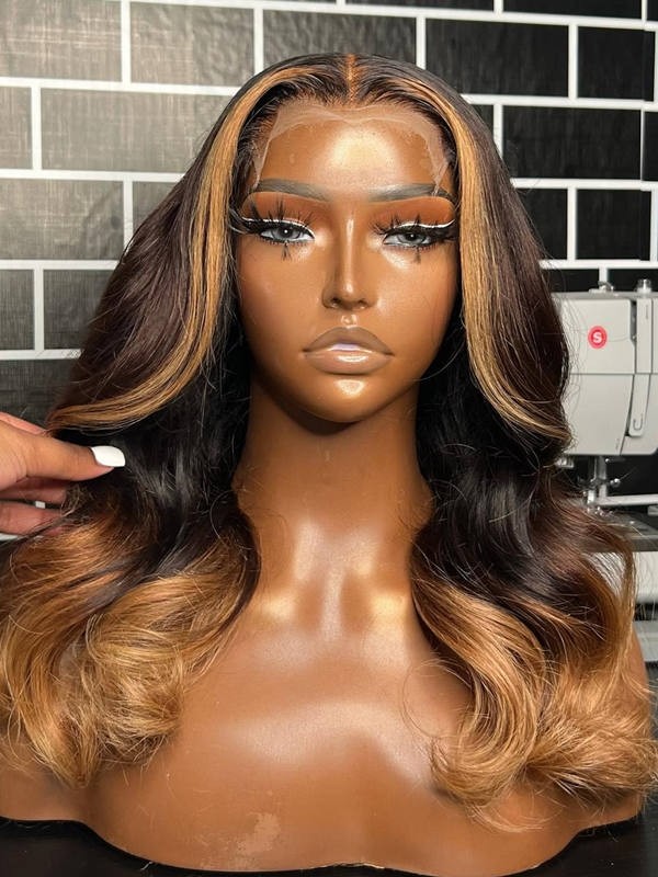 YSwigs Mixed Color Highlight Body Wave Human Hair Undetectable Dream HD Lace Front Wig GX1218