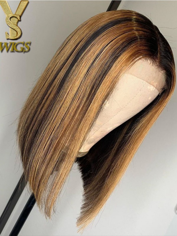 	 YSwigs Mixed Color Straight Undetectable Dream HD Lace Human Hair Lace Front Wigs B001