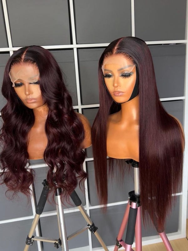 YSwigs New Arrivals Burgundy Color Supernatural and Realistic HD Lace 13x6 Lace Front Human Hair Wigs YS090