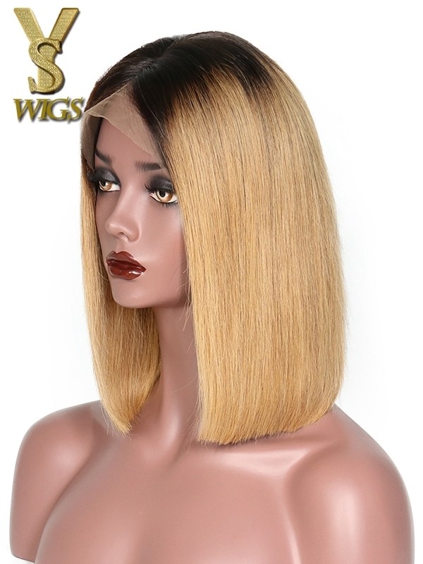 YSwigs Short Bob Wigs Straight Ombre Red 99J Green Blue 13x6 Lace Front Brazilian Human Hair Wigs