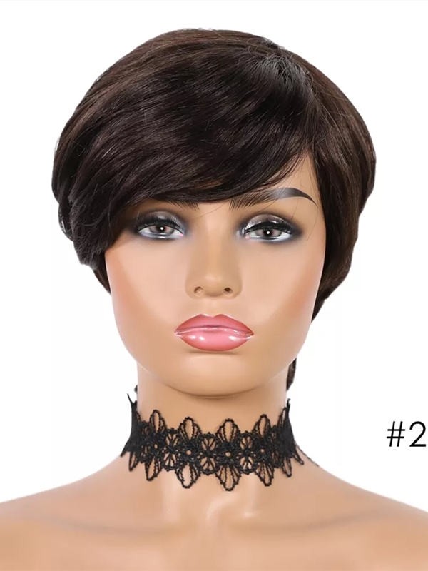 YSwigs Short Human Hair Wigs Pixie Cut Straight Remy Brazilian Hair for Black Women C-part Lace Wig Cheap Wig WW06