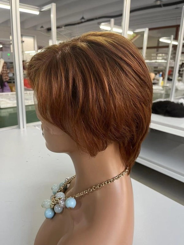 YSwigs Short Human Hair Wigs Pixie Cut Straight Remy Brazilian Hair for Black Women C-part Lace Wig Cheap Wig WW06