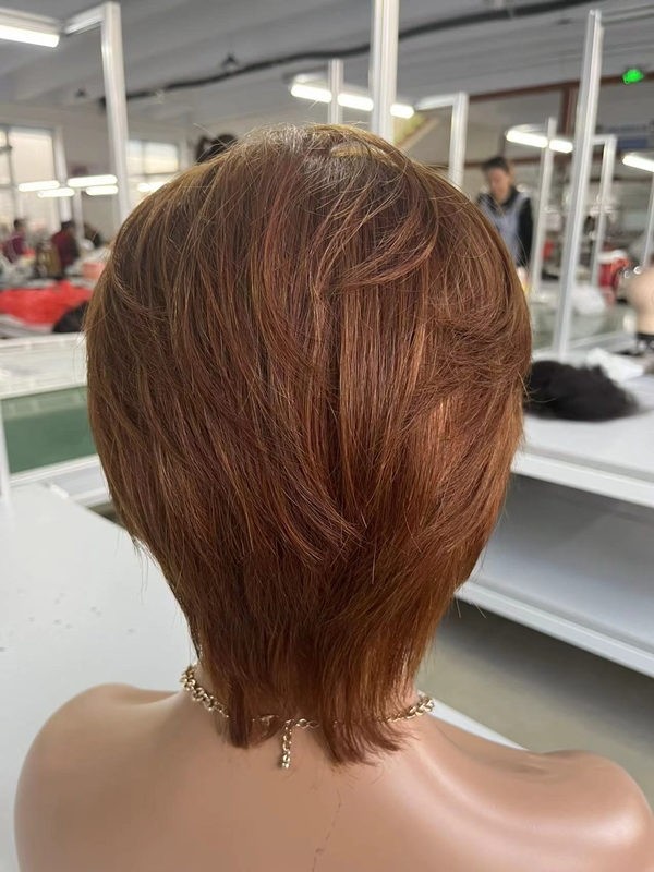 YSwigs Short Human Hair Wigs Pixie Cut Straight Remy Brazilian Hair for Black Women C-part Lace Wig Cheap Wig WW06