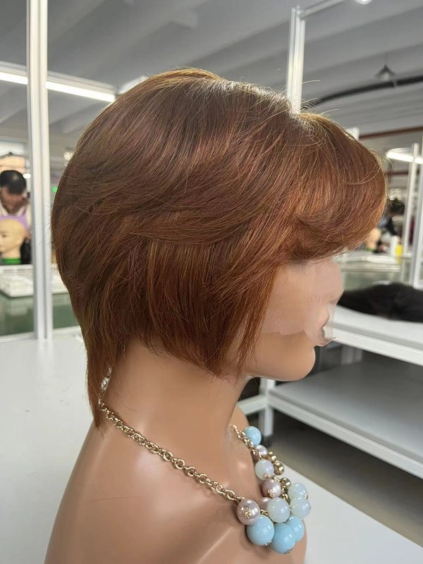 YSwigs Short Human Hair Wigs Pixie Cut Straight Remy Brazilian Hair for Black Women C-part Lace Wig Cheap Wig WW06
