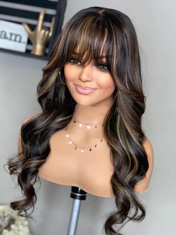 YSwigs Undetectable Dream 13×6 HD Lace Body Wave Virgin Human Hair Highlight  Wig With Bangs GX021