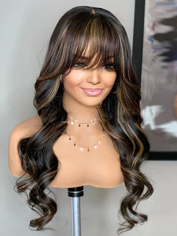 YSwigs Undetectable Dream 13×6 HD Lace Body Wave Virgin Human Hair Highlight  Wig With Bangs GX021