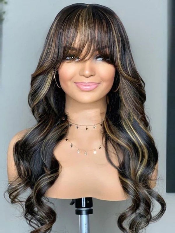 YSwigs Undetectable Dream 13×6 HD Lace Body Wave Virgin Human Hair Highlight  Wig With Bangs GX021
