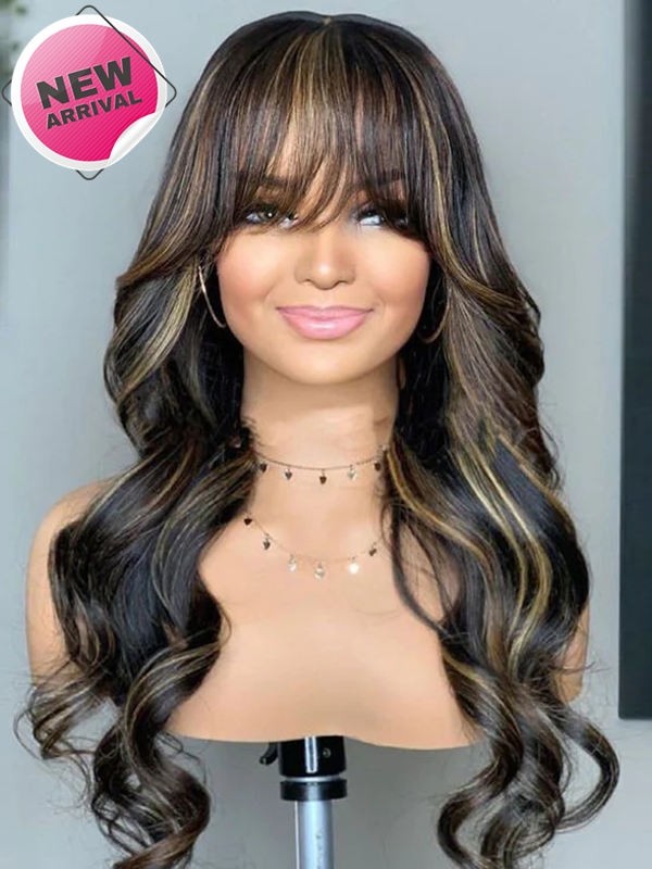 YSwigs Undetectable Dream 13×6 HD Lace Body Wave Virgin Human Hair Highlight  Wig With Bangs GX021