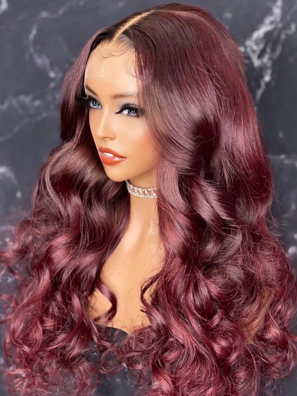 YSwigs Undetectable HD Lace Ombre 99j Natural Wave Brazilian Human Hair Wig CLS-19