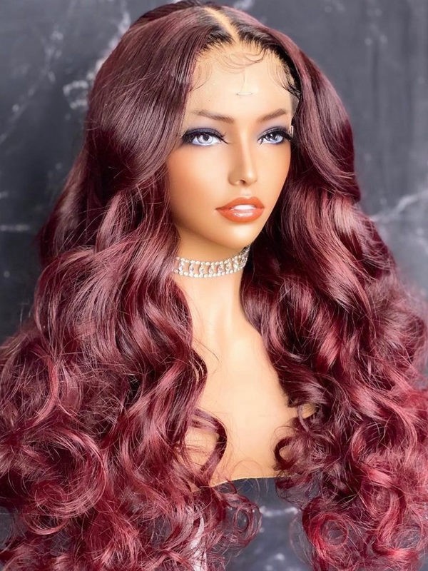 YSwigs Undetectable HD Lace Ombre 99j Natural Wave Brazilian Human Hair Wig CLS-19